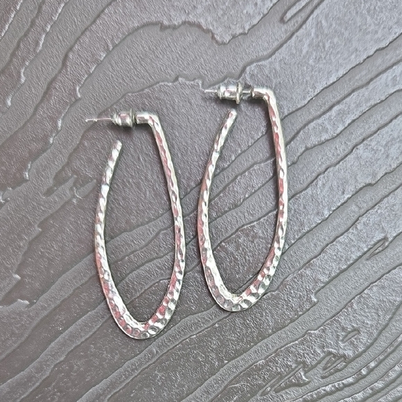 Jewelry - Elegant Silver Hammered Hoop Earrings